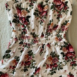 romper , floral pattern and strapless